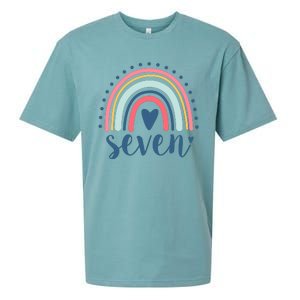 7th Birthday Rainbow Seven Year Old Cute Sueded Cloud Jersey T-Shirt