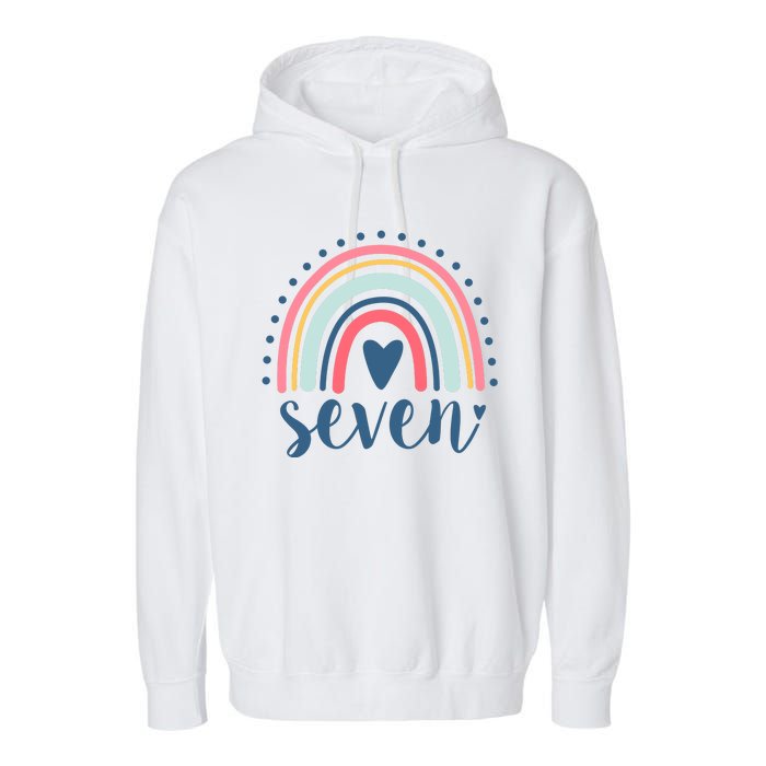 7th Birthday Rainbow Seven Year Old Cute Garment-Dyed Fleece Hoodie