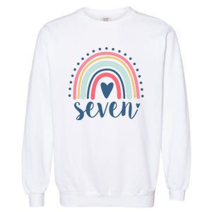 7th Birthday Rainbow Seven Year Old Cute Garment-Dyed Sweatshirt