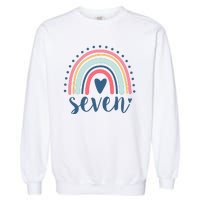 7th Birthday Rainbow Seven Year Old Cute Garment-Dyed Sweatshirt