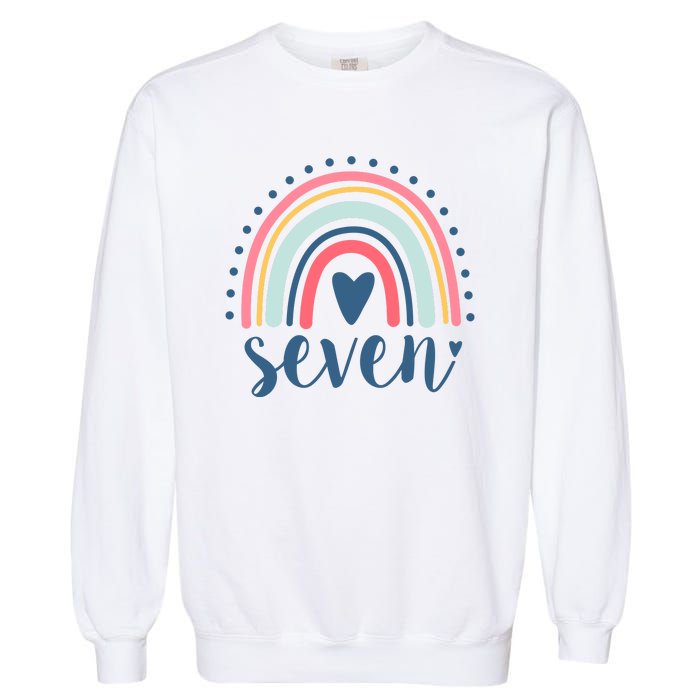 7th Birthday Rainbow Seven Year Old Cute Garment-Dyed Sweatshirt