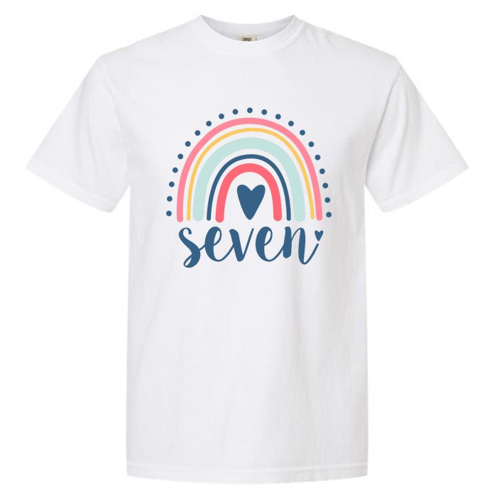 7th Birthday Rainbow Seven Year Old Cute Garment-Dyed Heavyweight T-Shirt