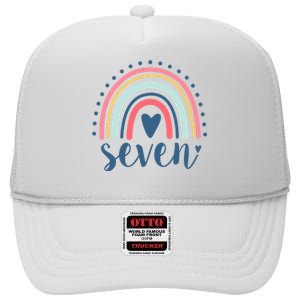 7th Birthday Rainbow Seven Year Old Cute High Crown Mesh Back Trucker Hat