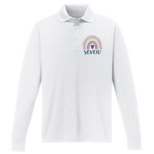 7th Birthday Rainbow Seven Year Old Cute Performance Long Sleeve Polo