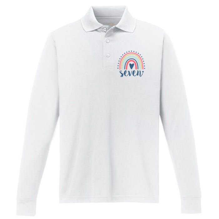 7th Birthday Rainbow Seven Year Old Cute Performance Long Sleeve Polo