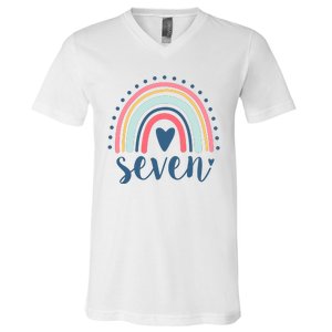 7th Birthday Rainbow Seven Year Old Cute V-Neck T-Shirt