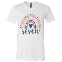 7th Birthday Rainbow Seven Year Old Cute V-Neck T-Shirt