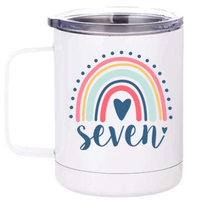 7th Birthday Rainbow Seven Year Old Cute 12 oz Stainless Steel Tumbler Cup