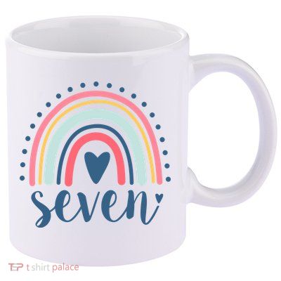 7th Birthday Rainbow Seven Year Old Cute 11oz C Handle Ceramic Mug