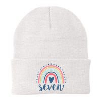 7th Birthday Rainbow Seven Year Old Cute Knit Cap Winter Beanie