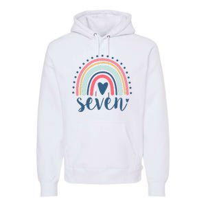 7th Birthday Rainbow Seven Year Old Cute Premium Hoodie