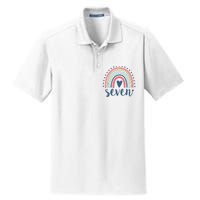 7th Birthday Rainbow Seven Year Old Cute Dry Zone Grid Polo