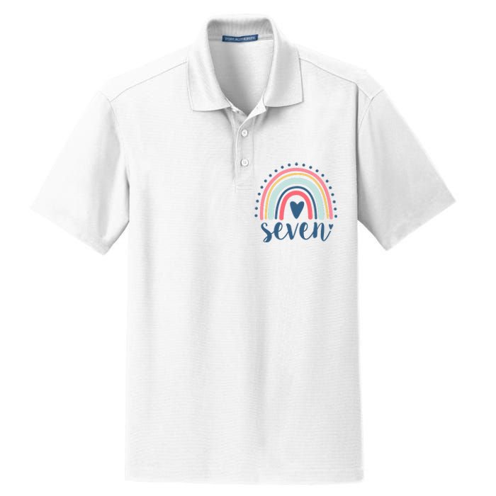 7th Birthday Rainbow Seven Year Old Cute Dry Zone Grid Polo