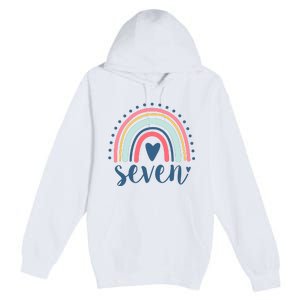 7th Birthday Rainbow Seven Year Old Cute Premium Pullover Hoodie