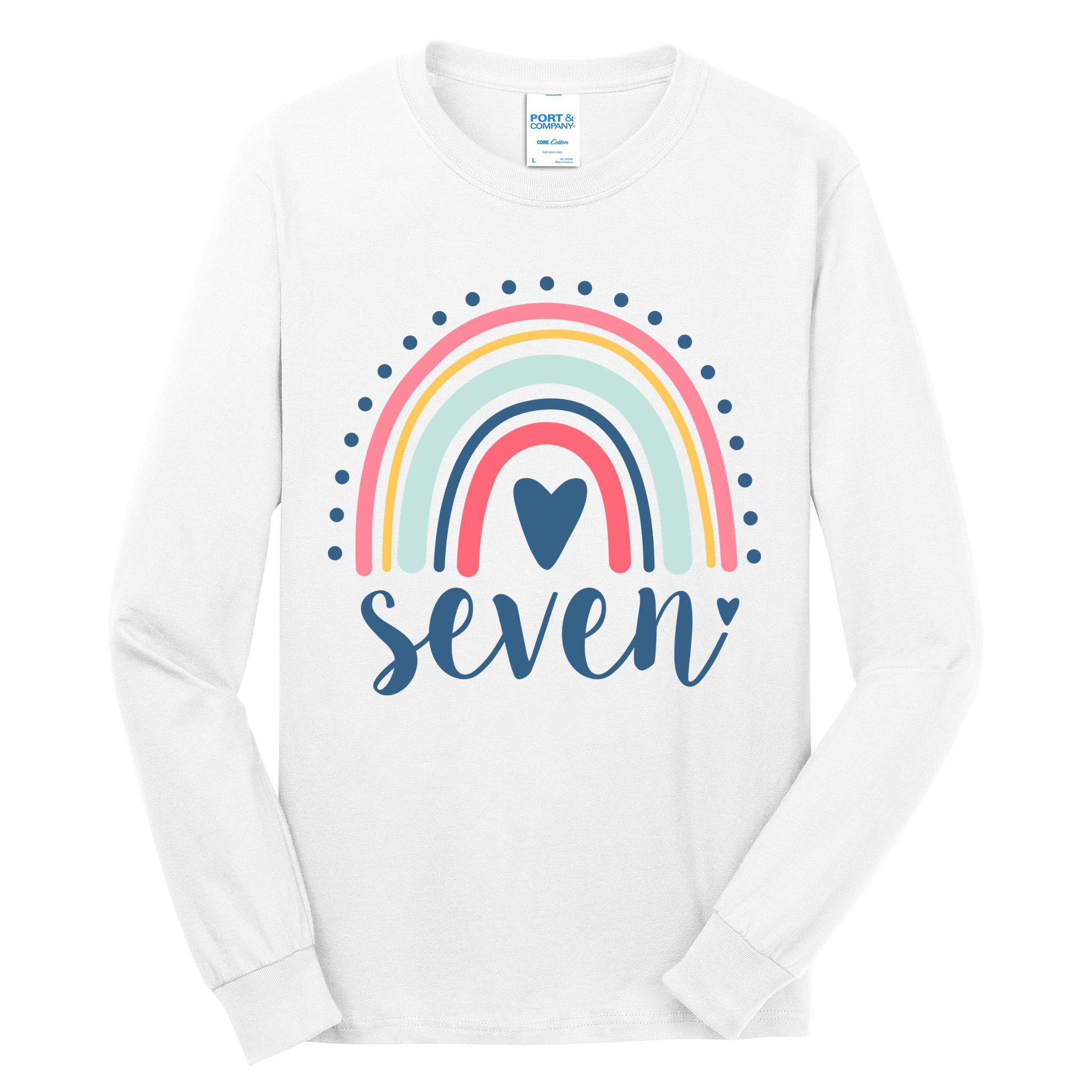 7th Birthday Rainbow Seven Year Old Cute Tall Long Sleeve T-Shirt