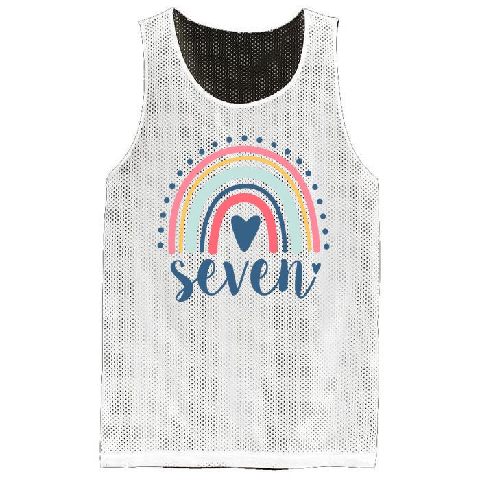 7th Birthday Rainbow Seven Year Old Cute Mesh Reversible Basketball Jersey Tank