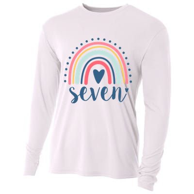 7th Birthday Rainbow Seven Year Old Cute Cooling Performance Long Sleeve Crew
