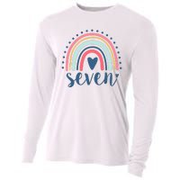 7th Birthday Rainbow Seven Year Old Cute Cooling Performance Long Sleeve Crew