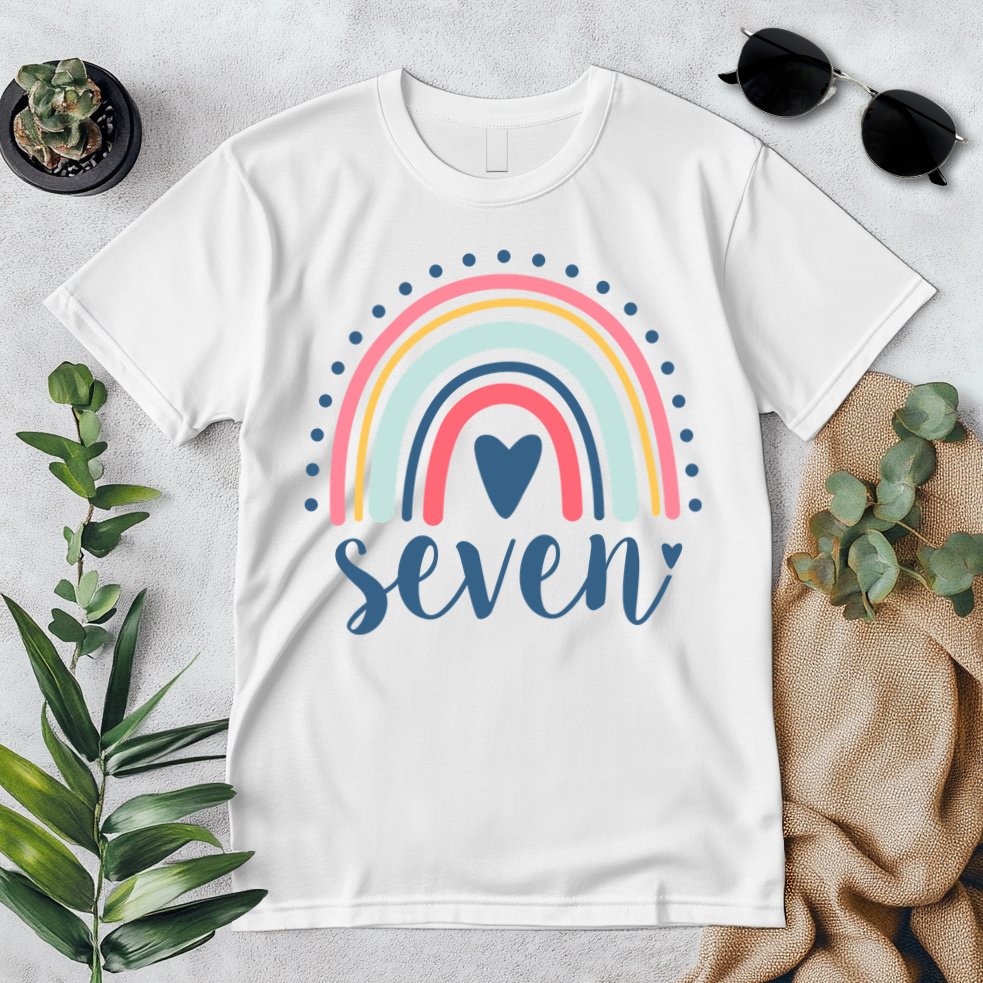 7th Birthday Rainbow Seven Year Old Cute Premium T-Shirt