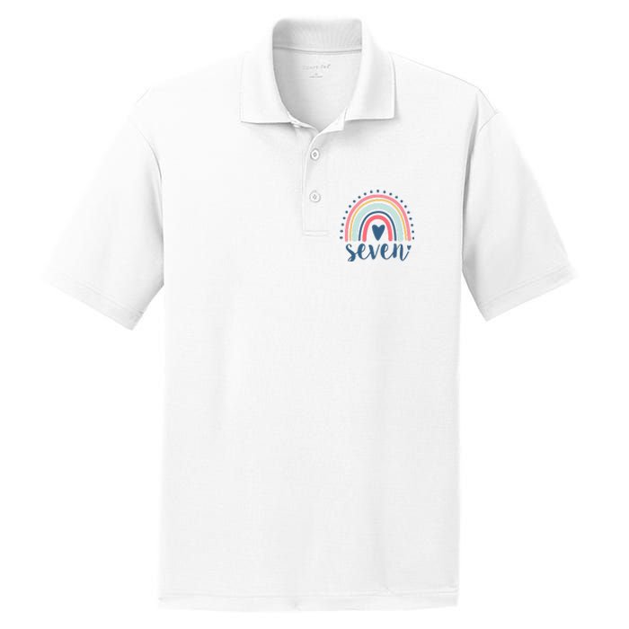 7th Birthday Rainbow Seven Year Old Cute PosiCharge RacerMesh Polo