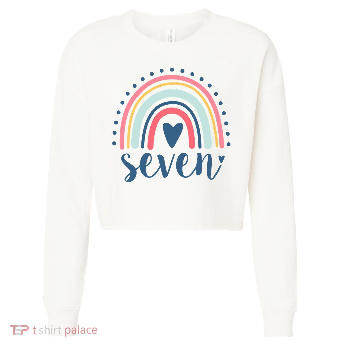 7th Birthday Rainbow Seven Year Old Cute Cropped Pullover Crew