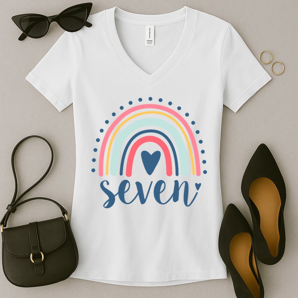 7th Birthday Rainbow Seven Year Old Cute Women's V-Neck T-Shirt