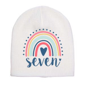 7th Birthday Rainbow Seven Year Old Cute Short Acrylic Beanie