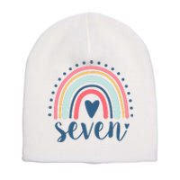 7th Birthday Rainbow Seven Year Old Cute Short Acrylic Beanie