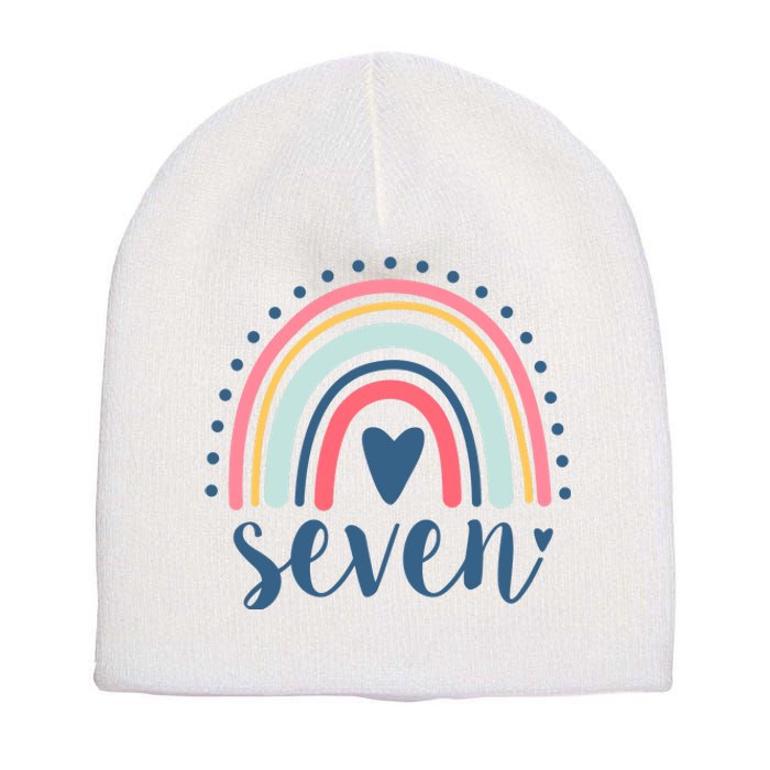 7th Birthday Rainbow Seven Year Old Cute Short Acrylic Beanie