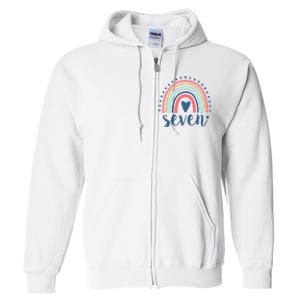 7th Birthday Rainbow Seven Year Old Cute Full Zip Hoodie