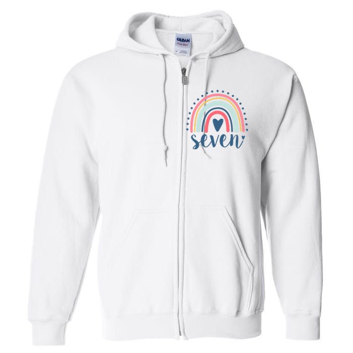 7th Birthday Rainbow Seven Year Old Cute Full Zip Hoodie