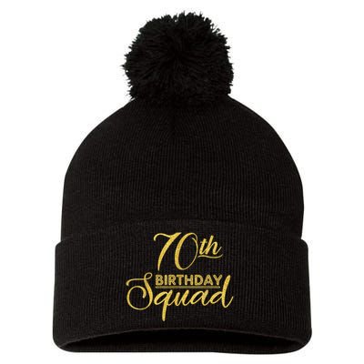 70th Birthday Squad Party Birthday Bday Yellow Gold Birthday Pom Pom 12in Knit Beanie