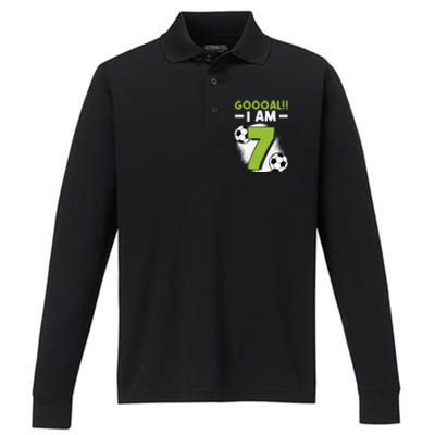 7th Birthday Soccer Themed Birthday Party 7 Years Old Performance Long Sleeve Polo