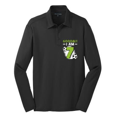 7th Birthday Soccer Themed Birthday Party 7 Years Old Silk Touch Performance Long Sleeve Polo