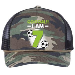 7th Birthday Soccer Themed Birthday Party 7 Years Old Retro Rope Trucker Hat Cap