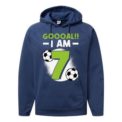 7th Birthday Soccer Themed Birthday Party 7 Years Old Performance Fleece Hoodie