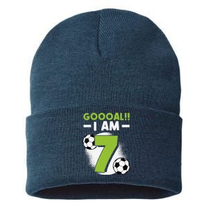 7th Birthday Soccer Themed Birthday Party 7 Years Old Sustainable Knit Beanie