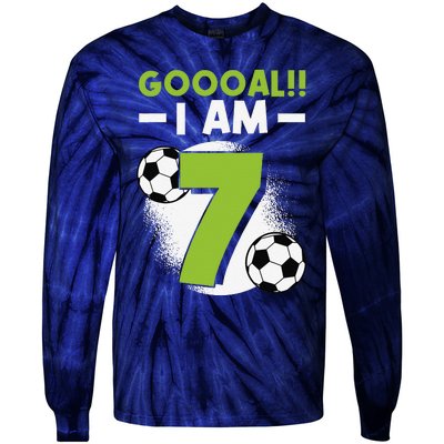 7th Birthday Soccer Themed Birthday Party 7 Years Old Tie-Dye Long Sleeve Shirt