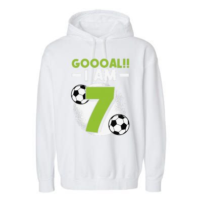 7th Birthday Soccer Themed Birthday Party 7 Years Old Garment-Dyed Fleece Hoodie