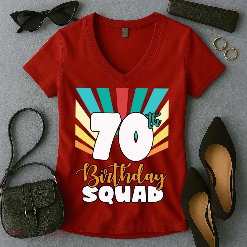 70th Birthday Squad 70 Years Old Women's V-Neck T-Shirt