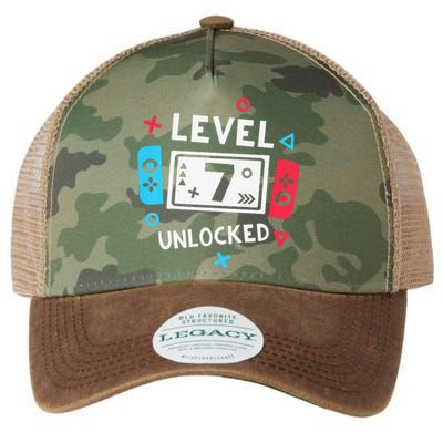  7th Birthday Shirt  Level 7 Unlocked Video Game Party Legacy Tie Dye Trucker Hat