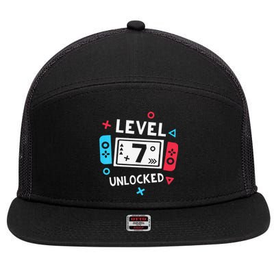  7th Birthday Shirt  Level 7 Unlocked Video Game Party 7 Panel Mesh Trucker Snapback Hat