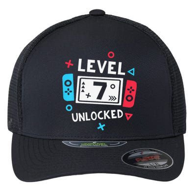  7th Birthday Shirt  Level 7 Unlocked Video Game Party Flexfit Unipanel Trucker Cap