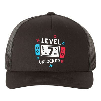  7th Birthday Shirt  Level 7 Unlocked Video Game Party Yupoong Adult 5-Panel Trucker Hat