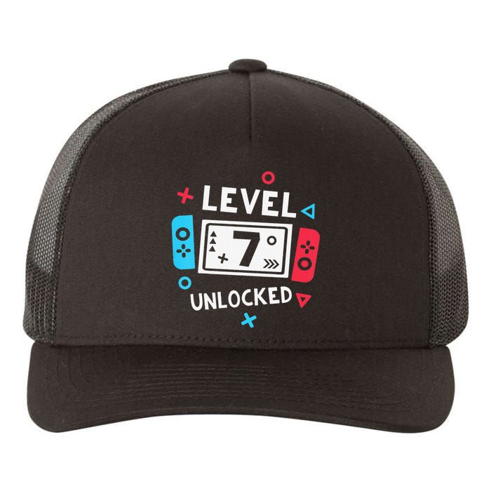  7th Birthday Shirt  Level 7 Unlocked Video Game Party Yupoong Adult 5-Panel Trucker Hat