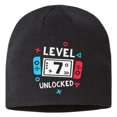  7th Birthday Shirt  Level 7 Unlocked Video Game Party Sustainable Beanie