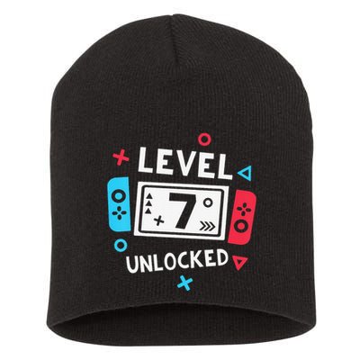  7th Birthday Shirt  Level 7 Unlocked Video Game Party Short Acrylic Beanie