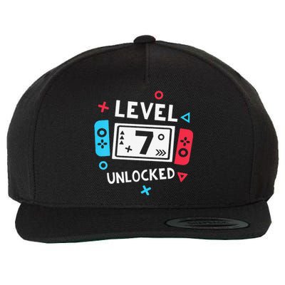  7th Birthday Shirt  Level 7 Unlocked Video Game Party Wool Snapback Cap