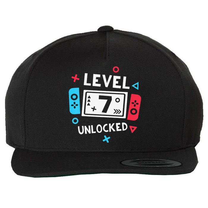  7th Birthday Shirt  Level 7 Unlocked Video Game Party Wool Snapback Cap