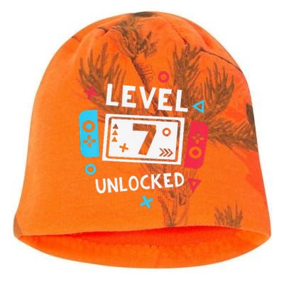  7th Birthday Shirt  Level 7 Unlocked Video Game Party Kati - Camo Knit Beanie